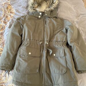 Kids Olive Green Parka with Faux Fur Hood